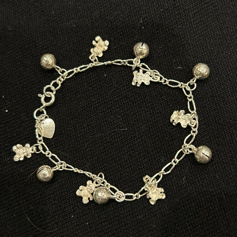 Child’s Sterling Silver Charm Bracelet 3 1/2” Wide Very Good Used Condition